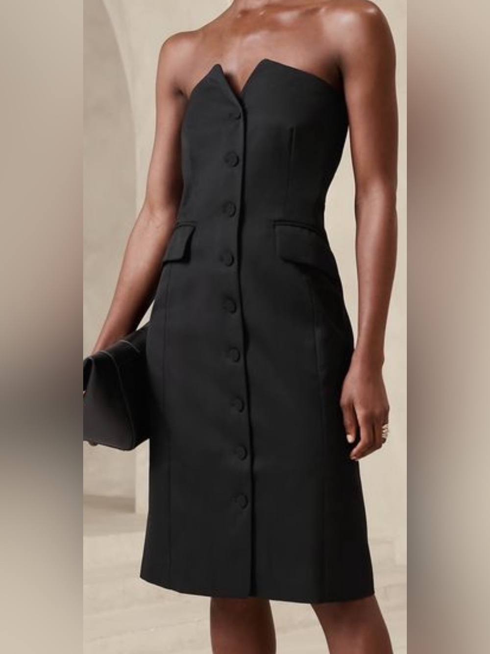 Banana Republic Tuxedo Strapless Knee Length Black Dress Size 18